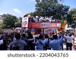 Small photo of View of Sri Lankan Cricket team members celebrate their victory during the Asia Cup Twenty20 tournament in Dubai, retuning to Colombo, Sri Lanka. 13th September 2022