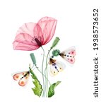 Watercolor Poppy Flower With...