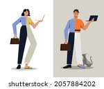 hybrid work concept. man and... | Shutterstock .eps vector #2057884202