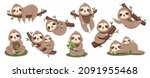 set of cute baby sloths. lazy... | Shutterstock .eps vector #2091955468