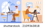 office vs home concept. young... | Shutterstock .eps vector #2109363818