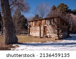 Small photo of LOS ALAMOS, NEW MEXICO - DECEMBER 13, 2013: The Romero Cabin, a one-room cabin built by Victor Romero in 1913, at Manhattan Project National Historical Park.