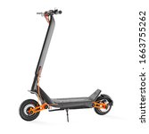 Small photo of Electric Scooter Isolated on White. Modern Personal Transport. Black Foldable 800W Motor E-Scooter One-Step Fold for Commute & Travel Side View. Plug-In Electric Vehicle with Step Through Frame