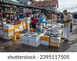 Small photo of NEGOMBO, SRI LANKA - AUGUST 18, 2023 : A variety of fish for sale at theNegombo Fish Market in the early morning on the west coast of Sri Lanka. Negombo is a major fishing port.