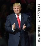 Small photo of WILKES-BARRE, PENNSYLVANIA/USA – OCTOBER 10, 2016: Republican Presidential nominee Donald Trump appears during a rally Oct. 10, 2016, at Mohegan Sun Arena in Wilkes-Barre, Pennsylvania.