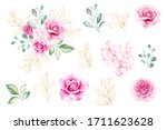 set of watercolor flowers... | Shutterstock . vector #1711623628