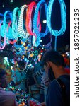 Small photo of Chandni Chowk, Kolkata 11/13/2020: Gathering of large number of people near decorative light stalls, making last minute shopping for preparation of Kali puja & Diwali, flouting Covid-19 safety norms.