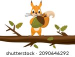 Cute Cartoon Squirrel Holding...