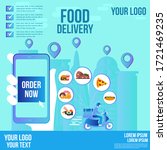 food delivery design by scooter ... | Shutterstock .eps vector #1721469235