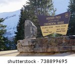 Continental Divide sign of the U.S. Department of Agriculture’s Forest Service at Hoosier Pass in central Colorado at an elevation of 11,539 feet. The marker divides Atlantic Ocean and Pacific Ocean.