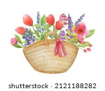 Watercolor Wicker Basket With...