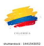 Flag of Colombia. Vector illustration on white background. Brush strokes drawn by hand. Independence Day.