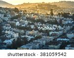 Dense hillside housing in urban San Francisco in the early morning