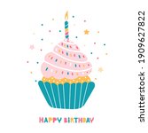 birthday cake with candles.... | Shutterstock .eps vector #1909627822