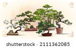 set of bonsai japanese trees... | Shutterstock .eps vector #2111362085