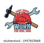 work logo with hard hat and... | Shutterstock .eps vector #1947825868