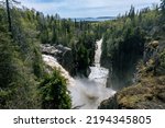 Small photo of Aguasabon Falls and Gorge in Terrace Bay, Ontario, Canada along Lake Superior. Beautiful ferocity in the spring. Waterfall cascades into the Aguasabon Gorge in Canadian wilderness.