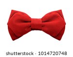 Small photo of fashionable red two-ply bow tie isolated on white background