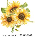 Sunflowers Bouquet Watercolor...