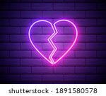 Broken Heart Neon Light Icon....
