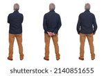 Small photo of line of a group of same men on white background