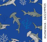 hammerhead sharks seamless... | Shutterstock .eps vector #1622199925
