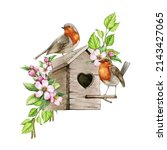 Robin Birds On The Birdhouse...