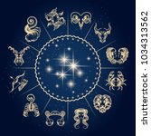 symbols of zodiac and horoscope ... | Shutterstock .eps vector #1034313562
