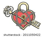 tattoo of heart shaped lock in... | Shutterstock .eps vector #2011050422