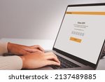 Small photo of Woman hand enter password for login banking account on laptop, one time password for the validation process, OTP secure Verification Method, 2-Step authentication web page.