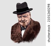 A colorful portrait of Winston Churchill. Historical portrait