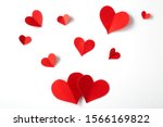 Red paper hearts  isolated on white background, paper art copy space for text
