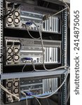 Small photo of Rack Servers and Supercomputers, Modern Telecommunications, Artificial Intelligence, Supercomputer Technology. Powerful supercomputer. Cloud Computing Server Room. Network of servers at a data center.