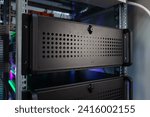 Small photo of Rack Servers and Supercomputers, Modern Telecommunications, Artificial Intelligence, Supercomputer Technology. Powerful supercomputer. Cloud Computing Server Room. Network of servers at a data center.