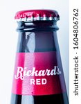 Small photo of Denver, Colorado, United States Jan 3, 2020. Top view of a Red Rickard's bottle beer. Labatt Breweries replaces Molson Coors as NHL beer sponsor. Illustrative