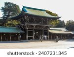 Small photo of Shimogyo Ward, Kyoto, Japan. Dec 31, 2023. The Meiji Jingu or Meiji Shrine, is a Shinto shrine dedicated to the deified spirits of Emperor Meiji and his consort, Empress Shoken.