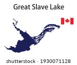 silhouette of a large world lake, the Great Slave, with the flags of the countries in which it is located vector illustration