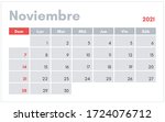 noviembre 2021. calendario en... | Shutterstock .eps vector #1724076712