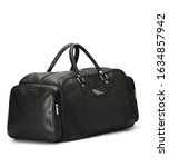 Small photo of black leather duffle bag isolated on white background