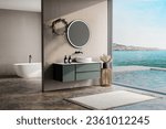 Modern bathroom with beige and...