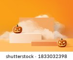 halloween pumpkin scene 3d with ... | Shutterstock .eps vector #1833032398