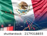 economic crisis in mexico, mexican flag on economic graphs.
