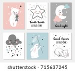 little bear  rabbit  moon and... | Shutterstock .eps vector #715637245