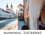 Telc, historic town in southwestern Moravia in the Jihlava district in the Vysocina region. Summer sunset. Czech Republic