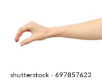 Woman's hand grabbing or measuring something isolated on white
