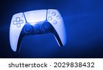 3D Illustration - game controller with lens reflection in blue colors