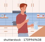 man holding a glass of water... | Shutterstock .eps vector #1709969638