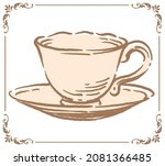 vintage tea cup and saucer.... | Shutterstock .eps vector #2081366485
