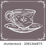 vintage tea cup and saucer.... | Shutterstock .eps vector #2081366875