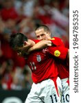 Small photo of LISBON, PORTUGAL - JUNE 21, 2004: Frank Lampard of England celebrates his goal with Michael Owen during the UEFA Euro 2004 Croatia vs England at the Estadio da Luz.